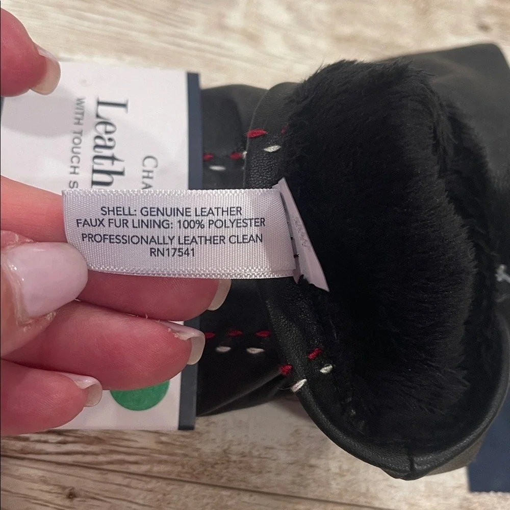 Charter Club Womens Leather Gloves‎ Black Touch Screen Faux Fur Lined Large NEW
